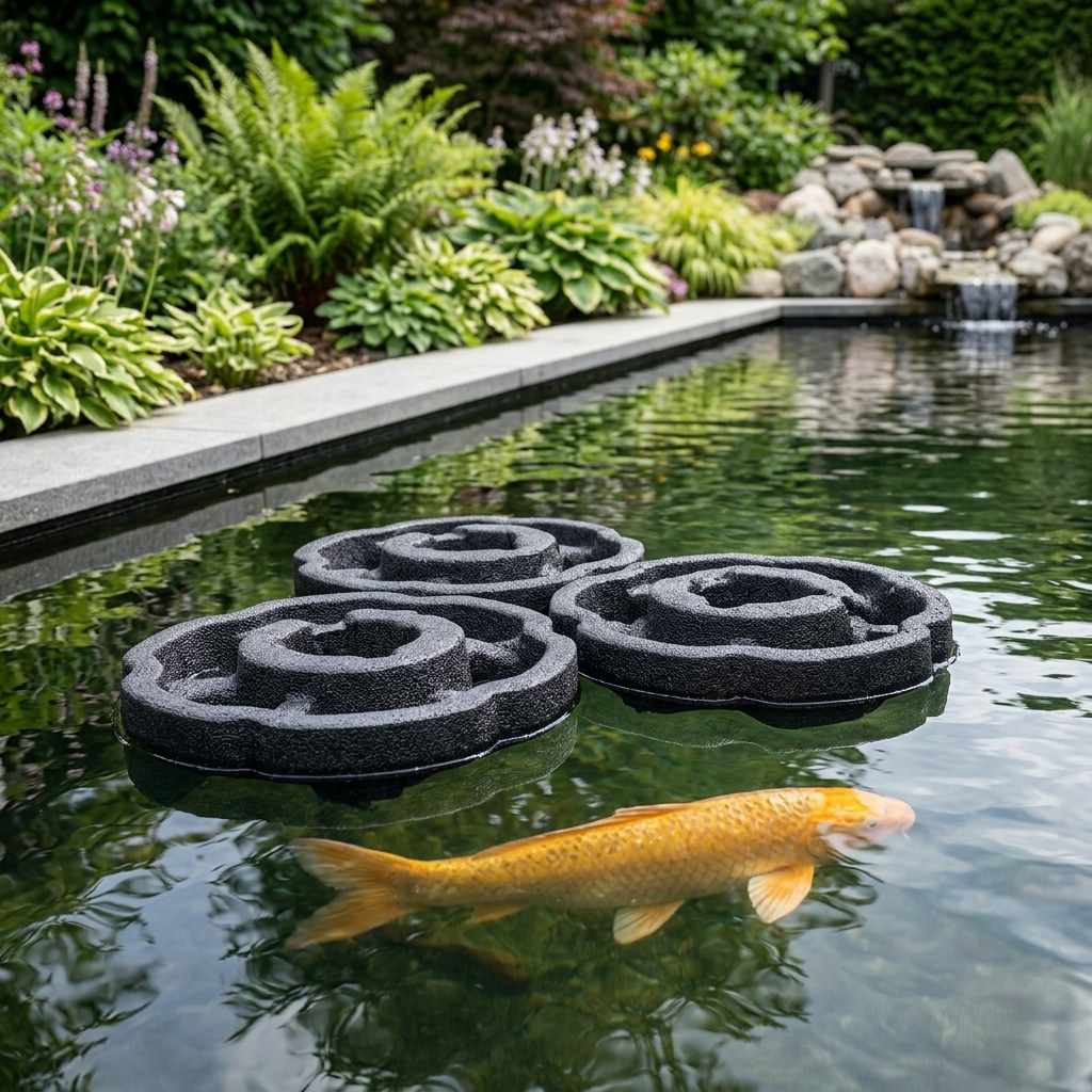 Schwimmende Pflanzeninseln ohne Pflanzen