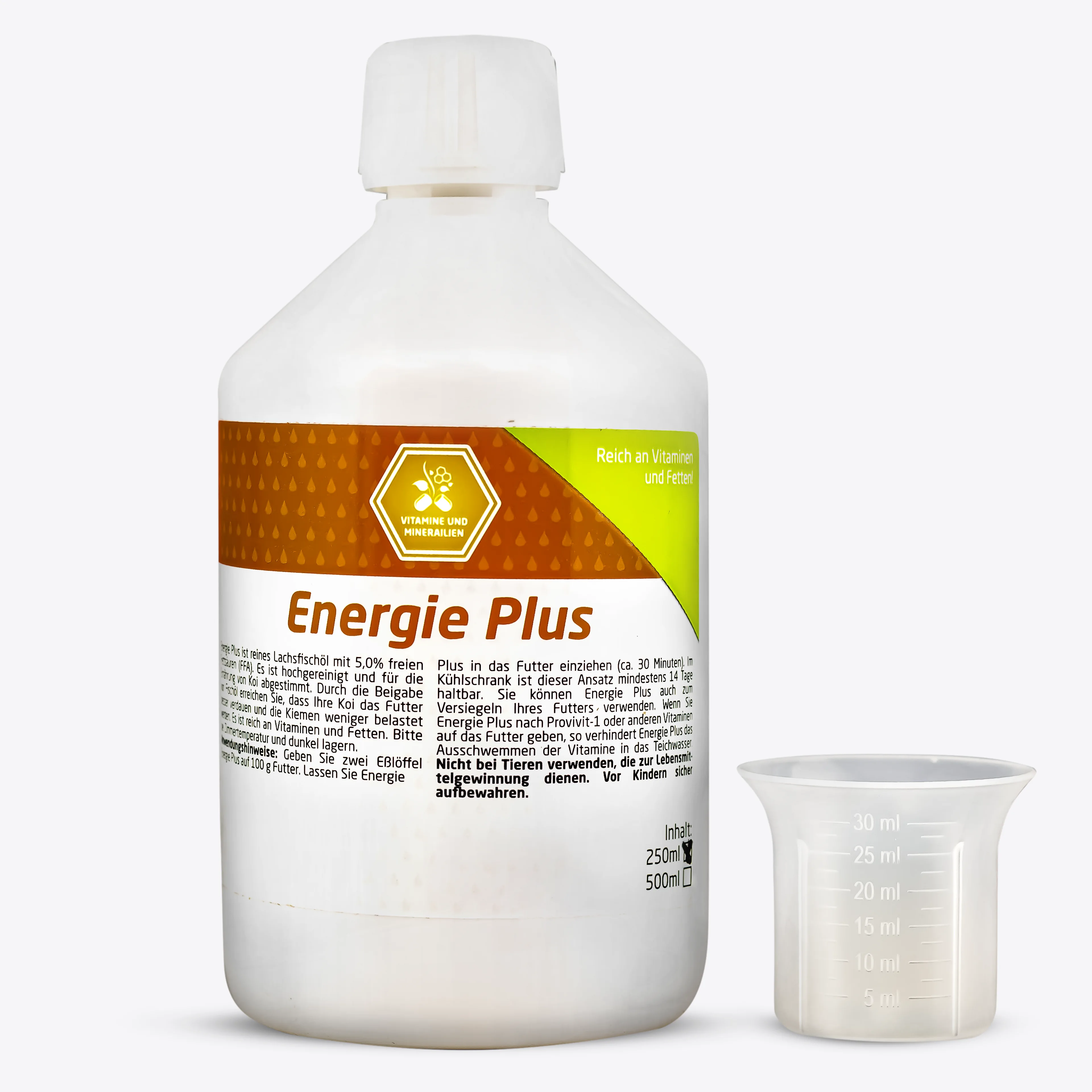 Energie Plus 250 ml – Lachsöl & Fischöl für Koi, Vitamine & Fette, Futterzusatz für Koifutter