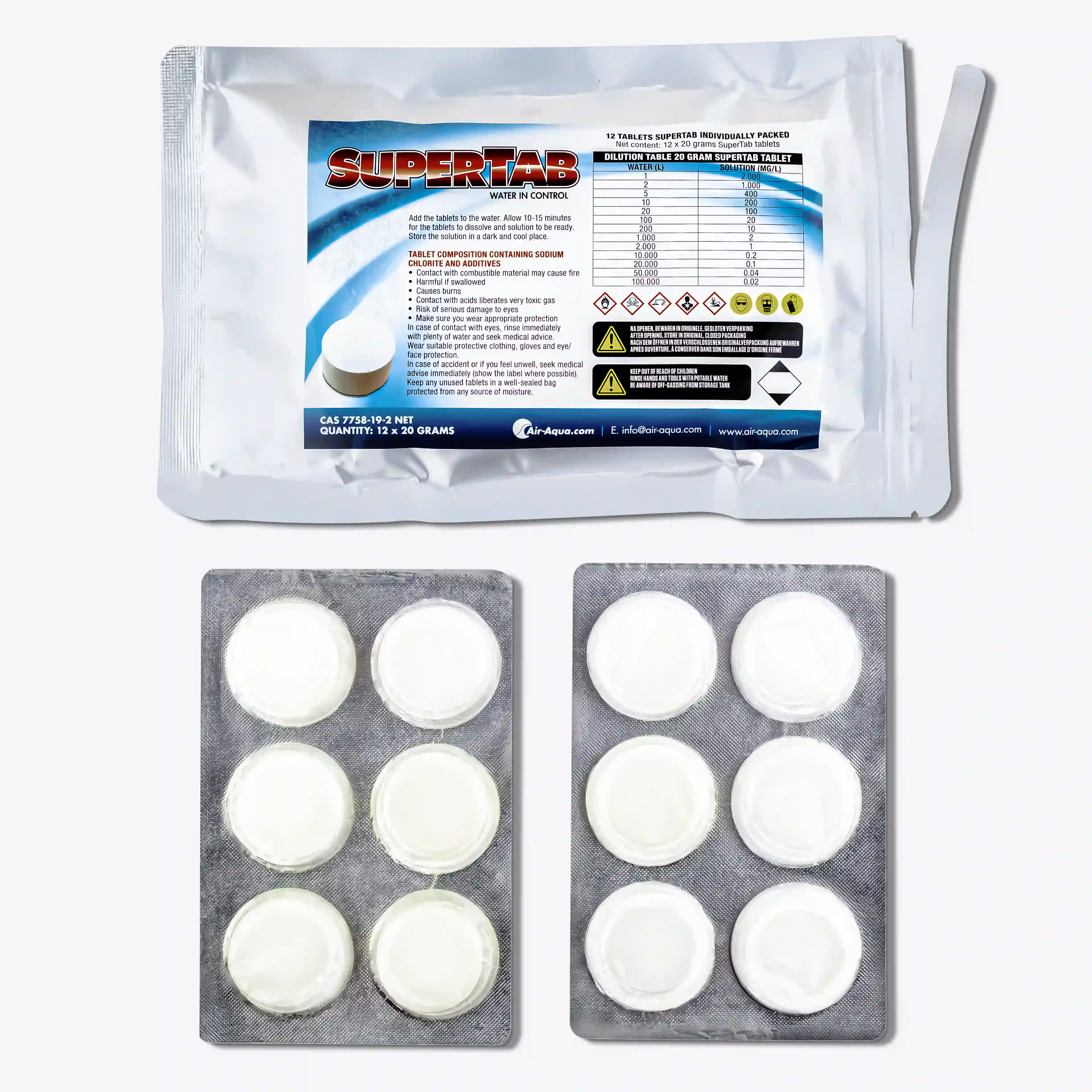 SuperTab Chlordioxid-Tabletten – Air-Aqua Teichpflege & Wasserdesinfektion – gegen bakterielle Infektionen bei Koi und anderen Fischen in Teichen und Schwimmteichen SuperTab Chlordioxid-Tabletten – Air-Aqua Teichpflege & Wasserdesinfektion – gegen bakterielle Infektionen bei Koi und anderen Fischen in Teichen und Schwimmteichen