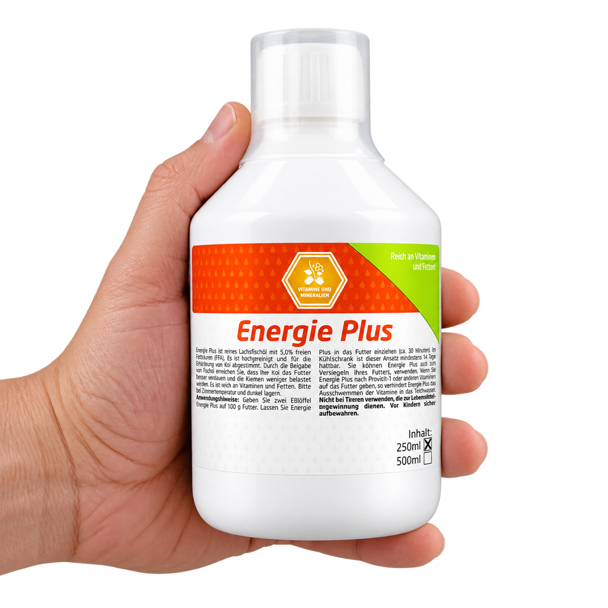 Energie Plus 250 ml – Lachsöl & Fischöl für Koi, Vitamine & Fette, Futterzusatz für Koifutter