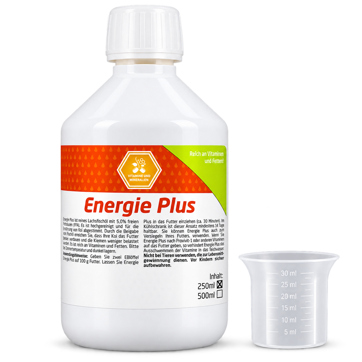 Energie Plus 250 ml – Lachsöl & Fischöl für Koi, Vitamine & Fette, Futterzusatz für Koifutter