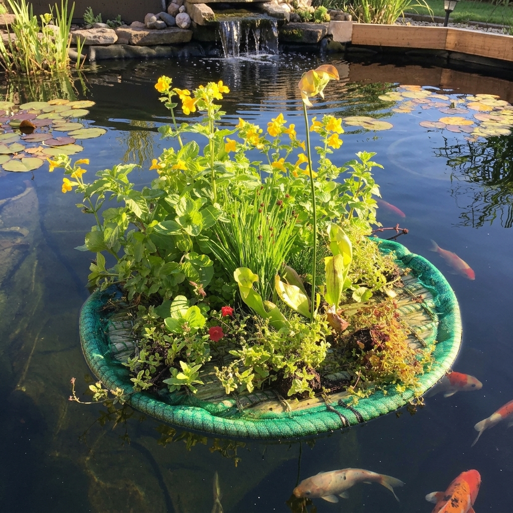 Schwimmende Pflanzeninseln ohne Pflanzen