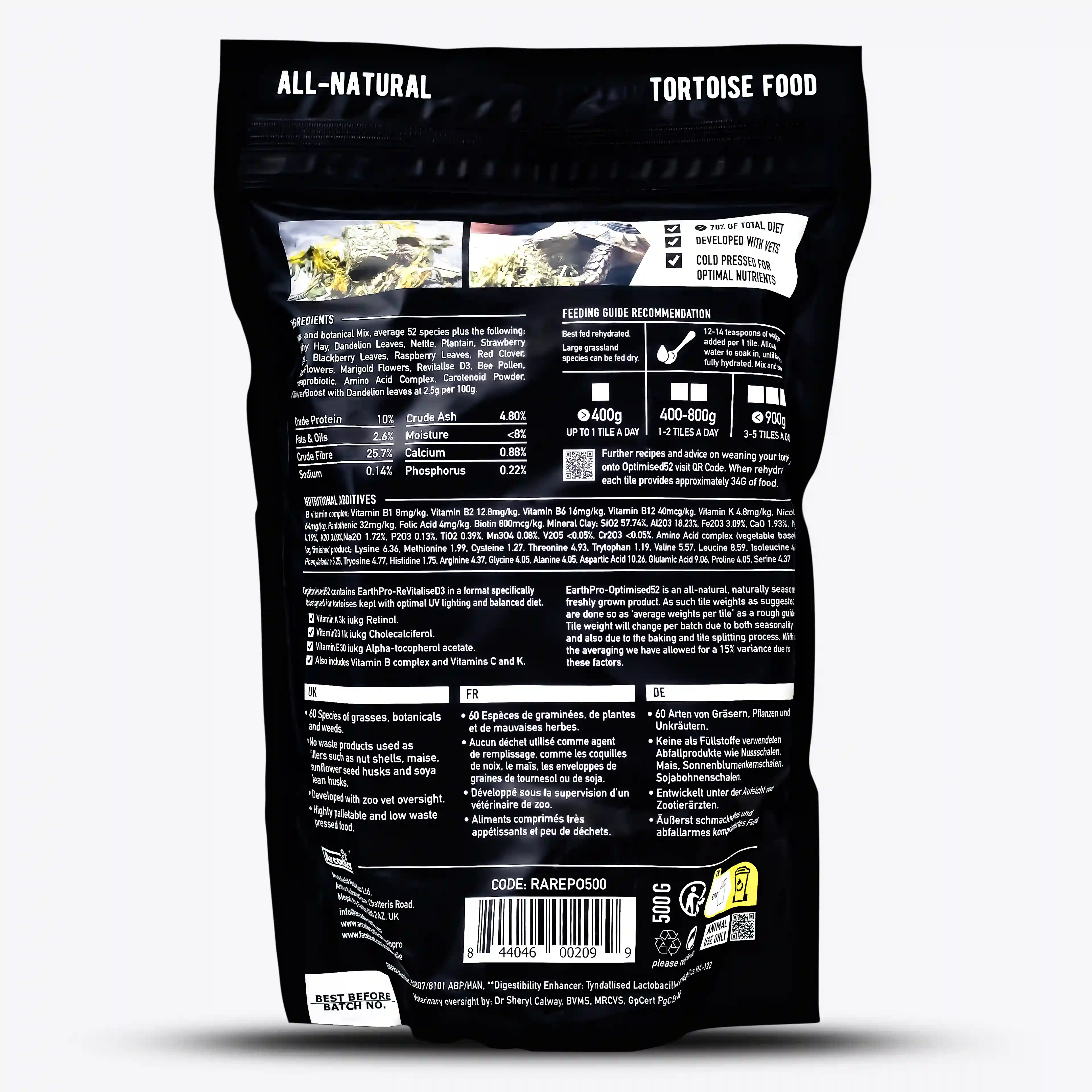 Arcadia EarthPro Optimised52 Tortoise Food Freshly Pressed – Frisch gepresstes Landschildkrötenfutter